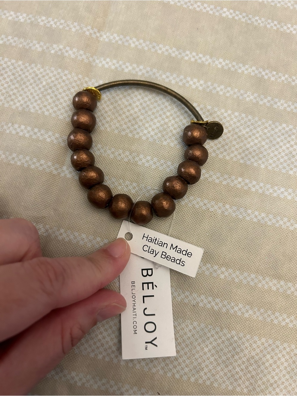 BÉLJOY Clay Bead Stretch Bracelet in Metallic Bronze